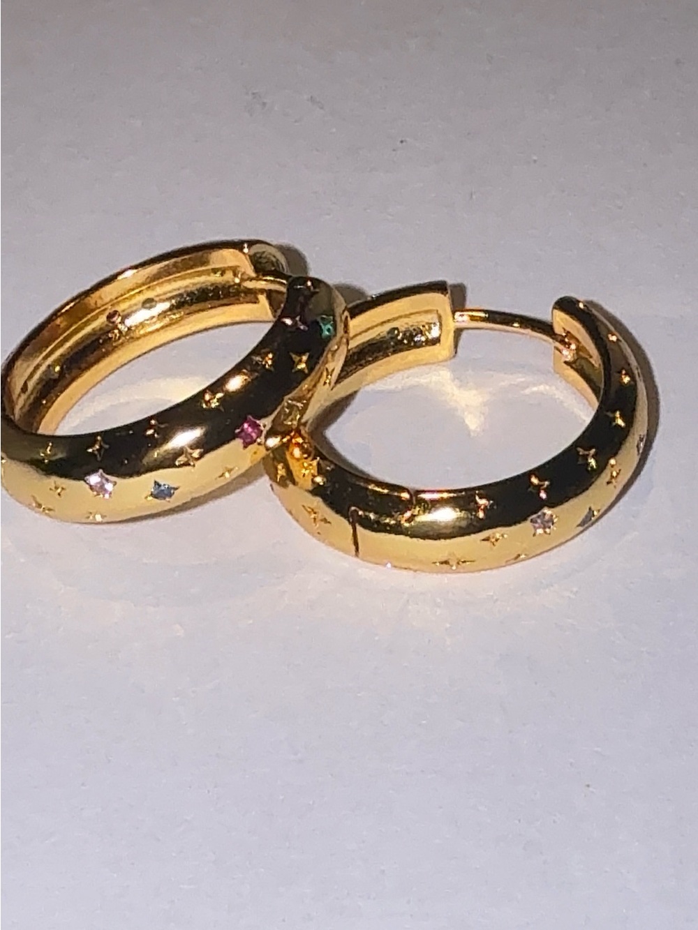 18K Gold Plated Star Burst Huggie Hoop Earrings with Colorful CZ